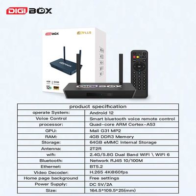 Digibox Smart Remote Ultimate Streaming Box Dolby 2.1 Áudio Android 12 OS